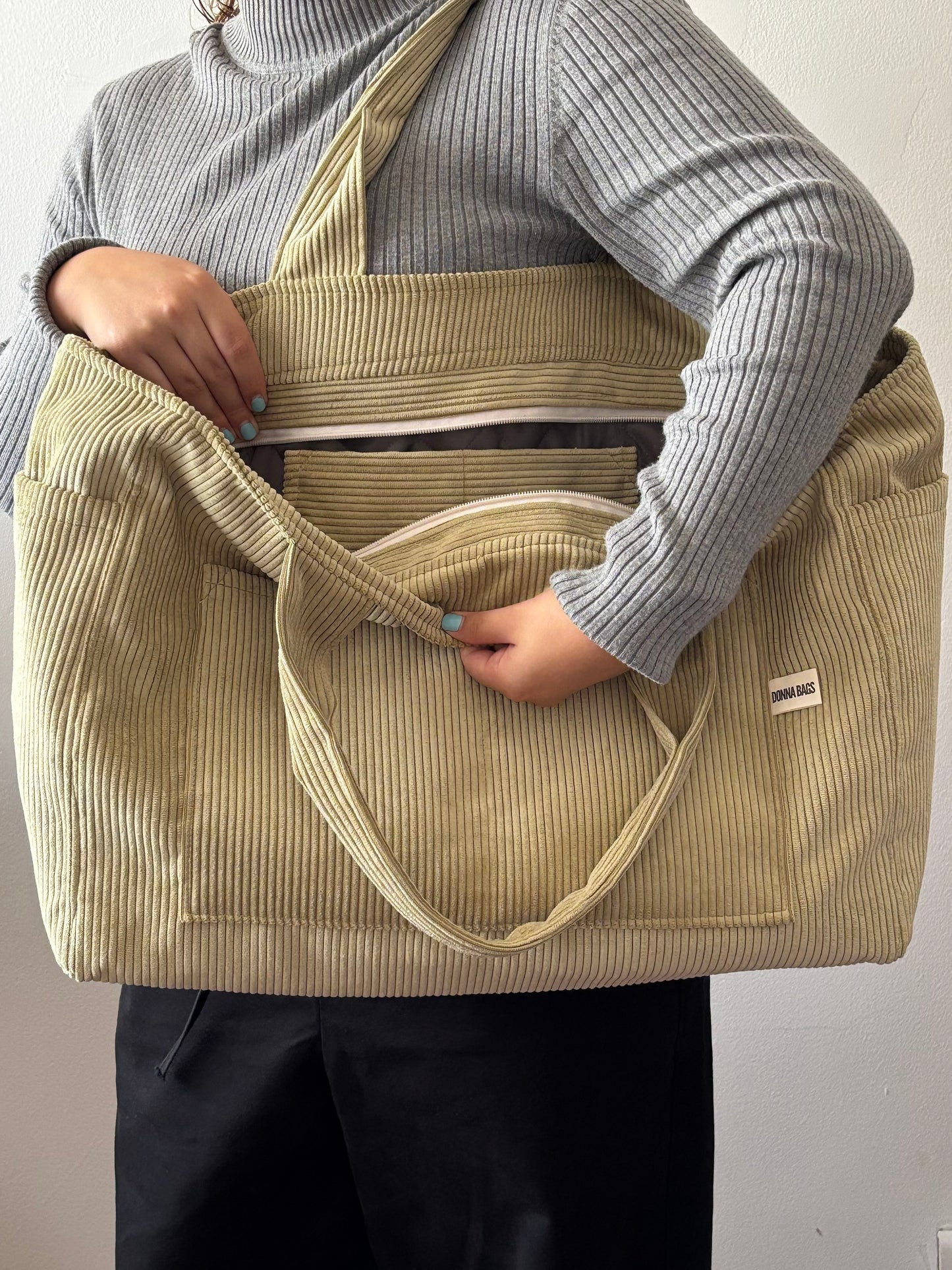 CRISTAL BAGS LIGHT GREEN CORDUROY
