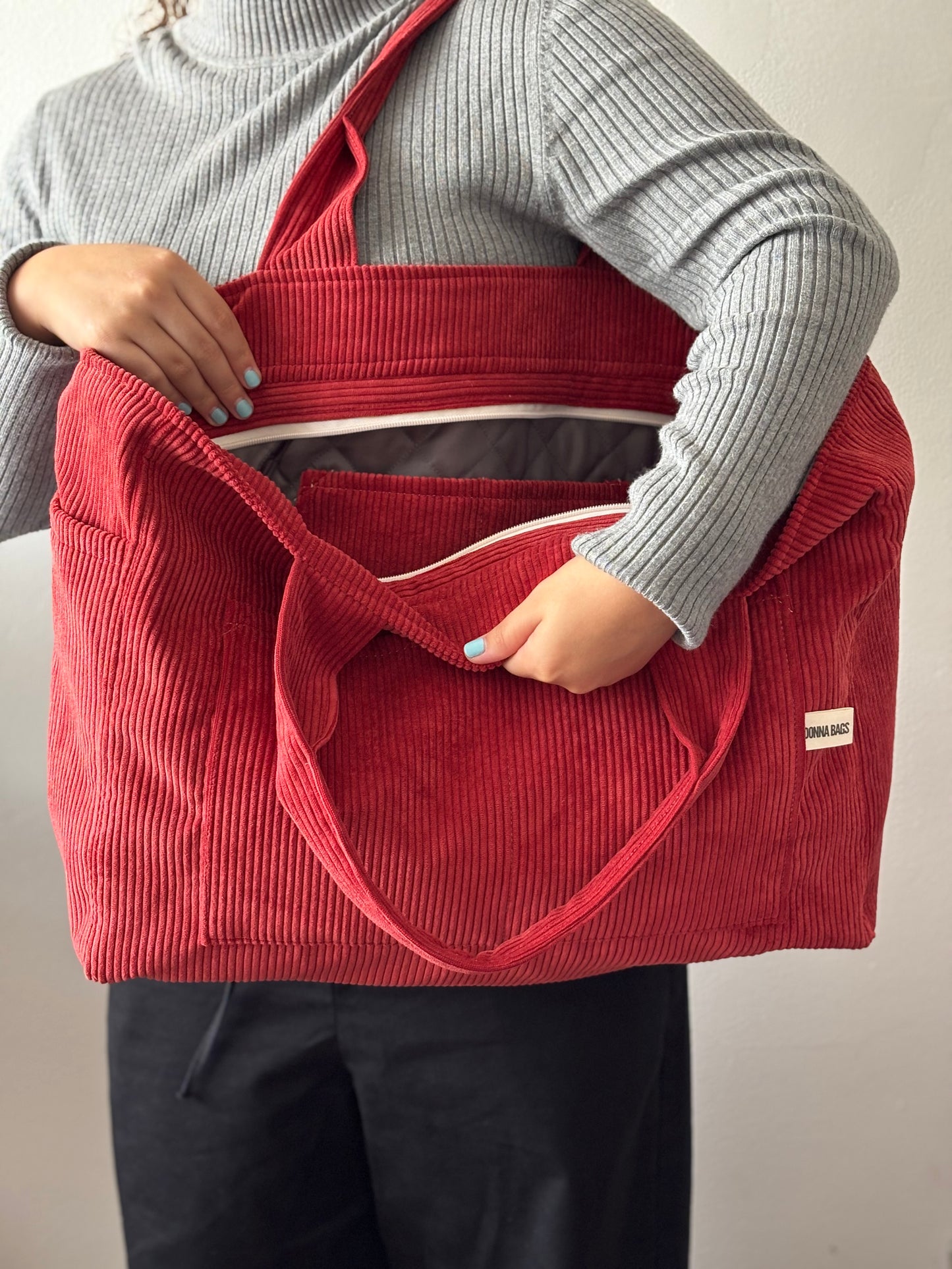 CRISTAL BAGS RED CORDUROY