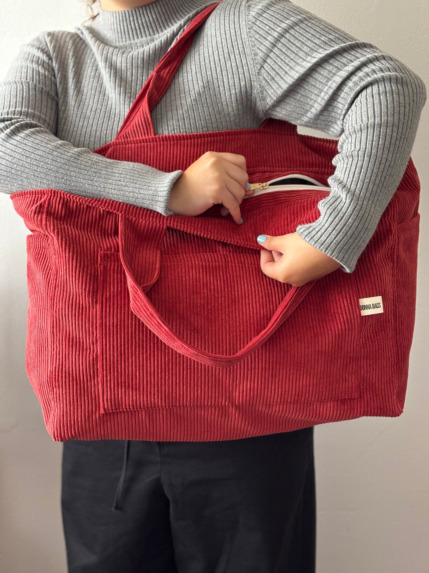 CRISTAL BAGS RED CORDUROY