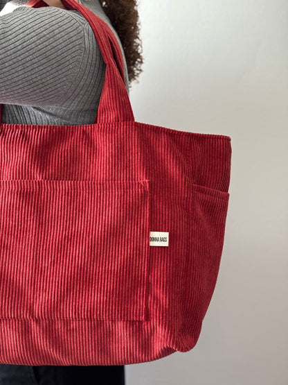 CRISTAL BAGS RED CORDUROY