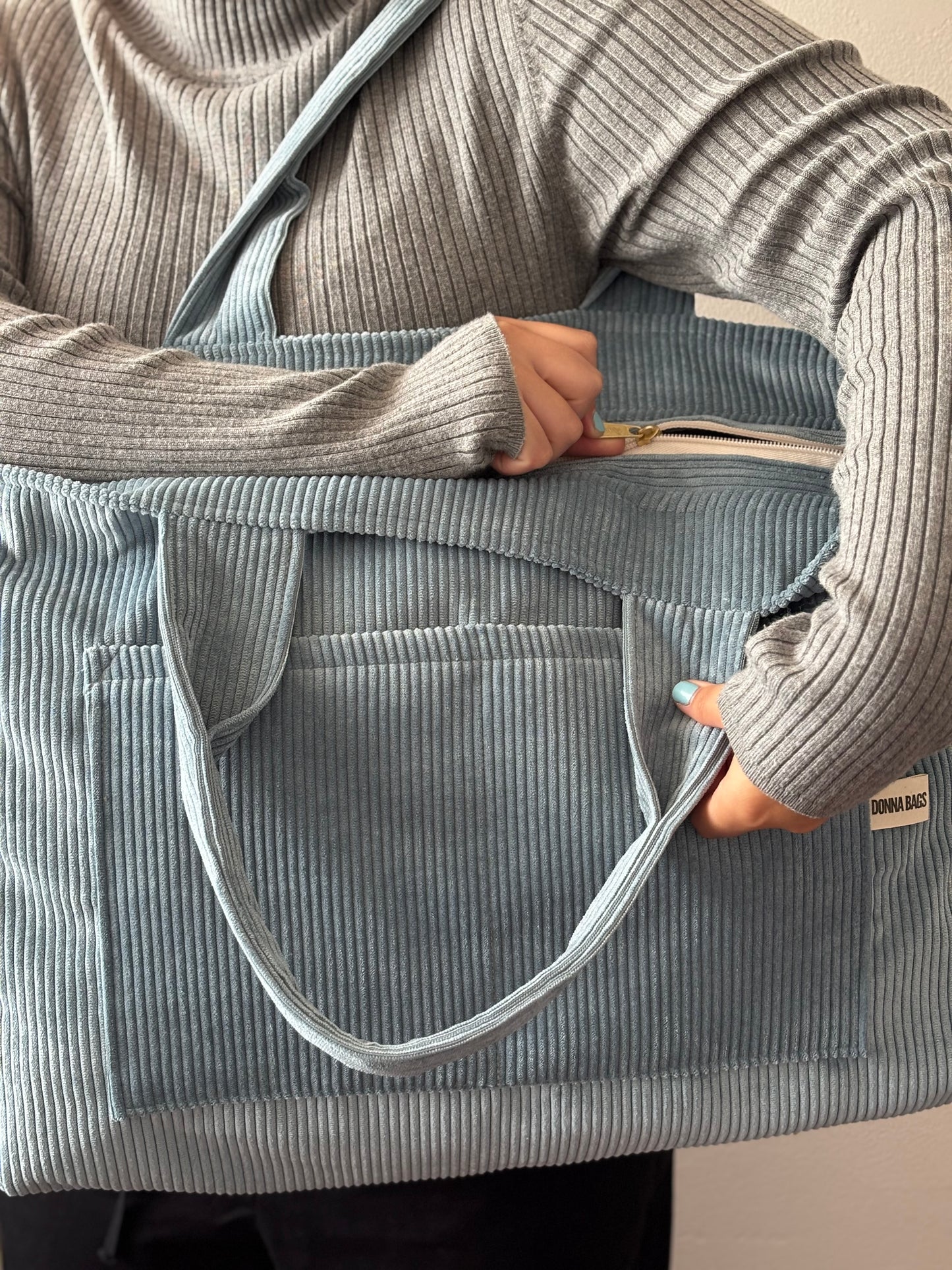 CRISTAL BAGS LIGHT BLUE CORDUROY