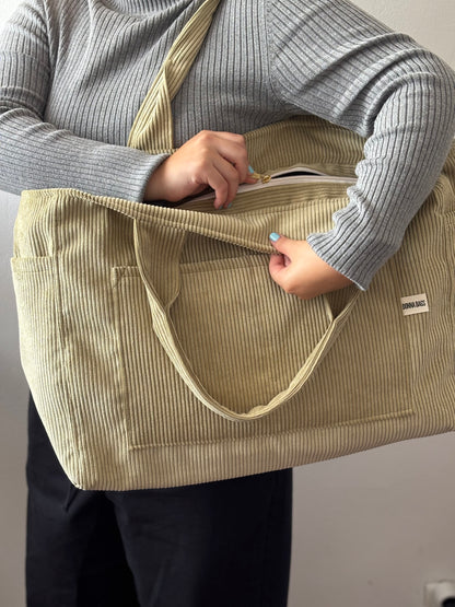 CRISTAL BAGS LIGHT GREEN CORDUROY