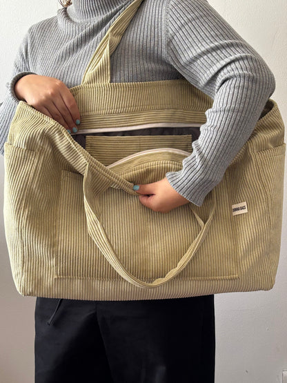 CRISTAL BAGS LIGHT GREEN CORDUROY