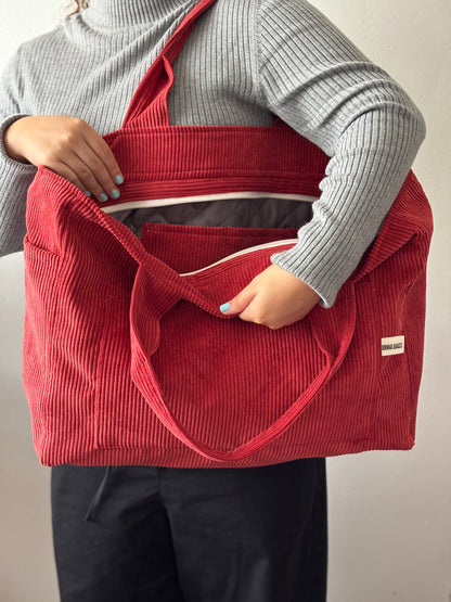 CRISTAL BAGS RED CORDUROY