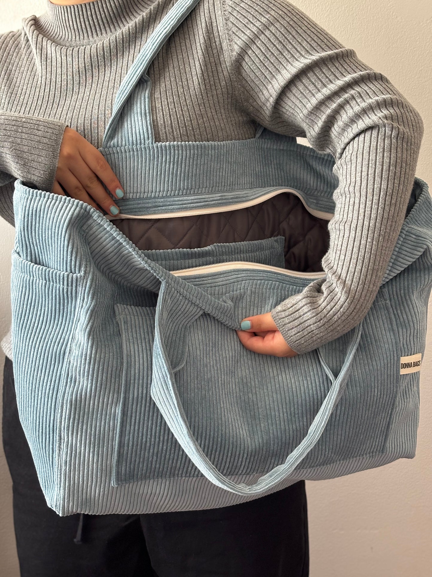 CRISTAL BAGS LIGHT BLUE CORDUROY